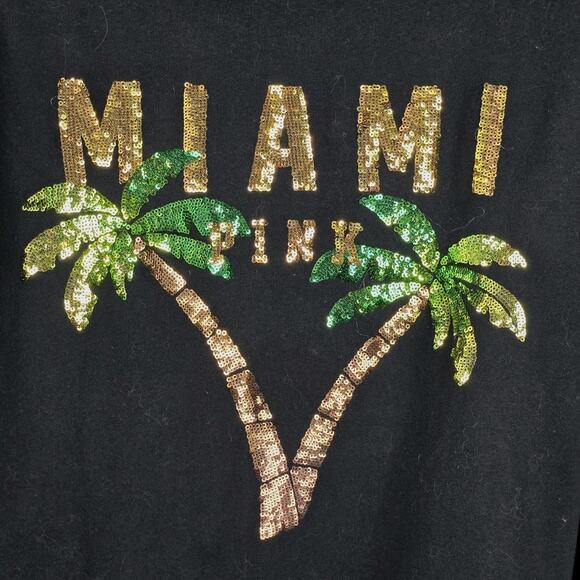 Victorias Secret PINK Sequin MIAMI Palm Tree Black Zip Up Hoodie RARE Vintage - Picture 5 of 7